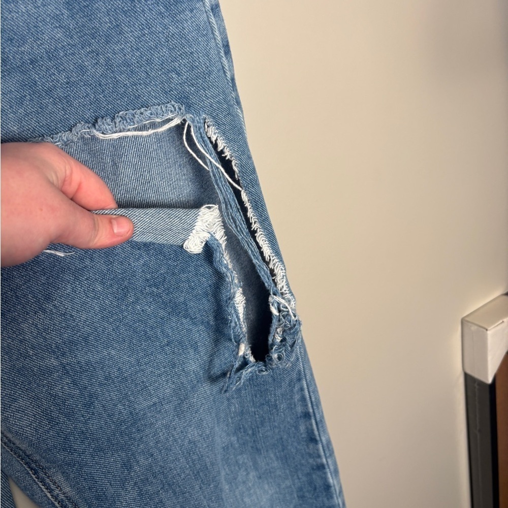 OAK + FORT Classic Distressed Blue Denim - Picture 2 of 9